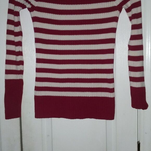 Ann Taylor Loft ribbed red white striped sweater  Sz M - Picture 2 of 5